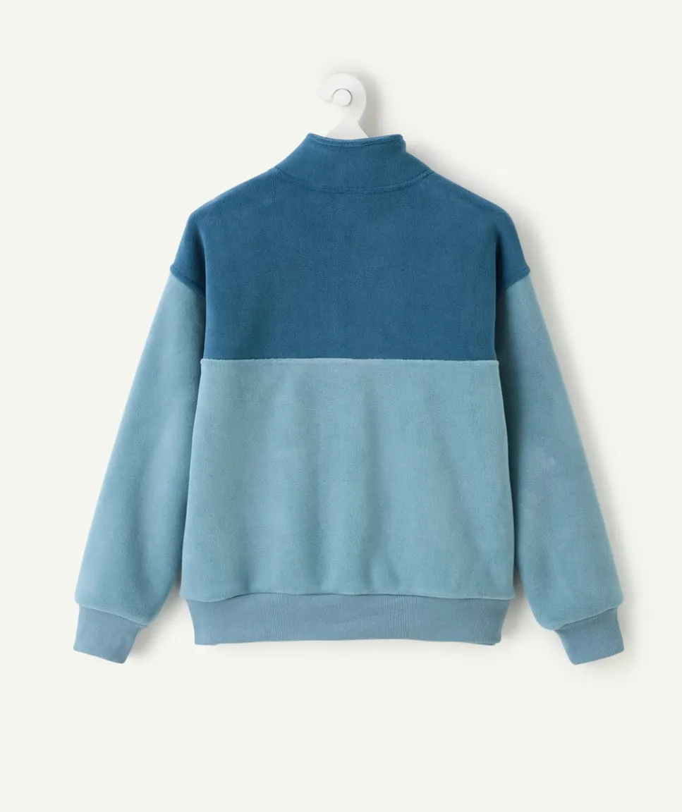 Sweat garçon bleu colorblock col zippé