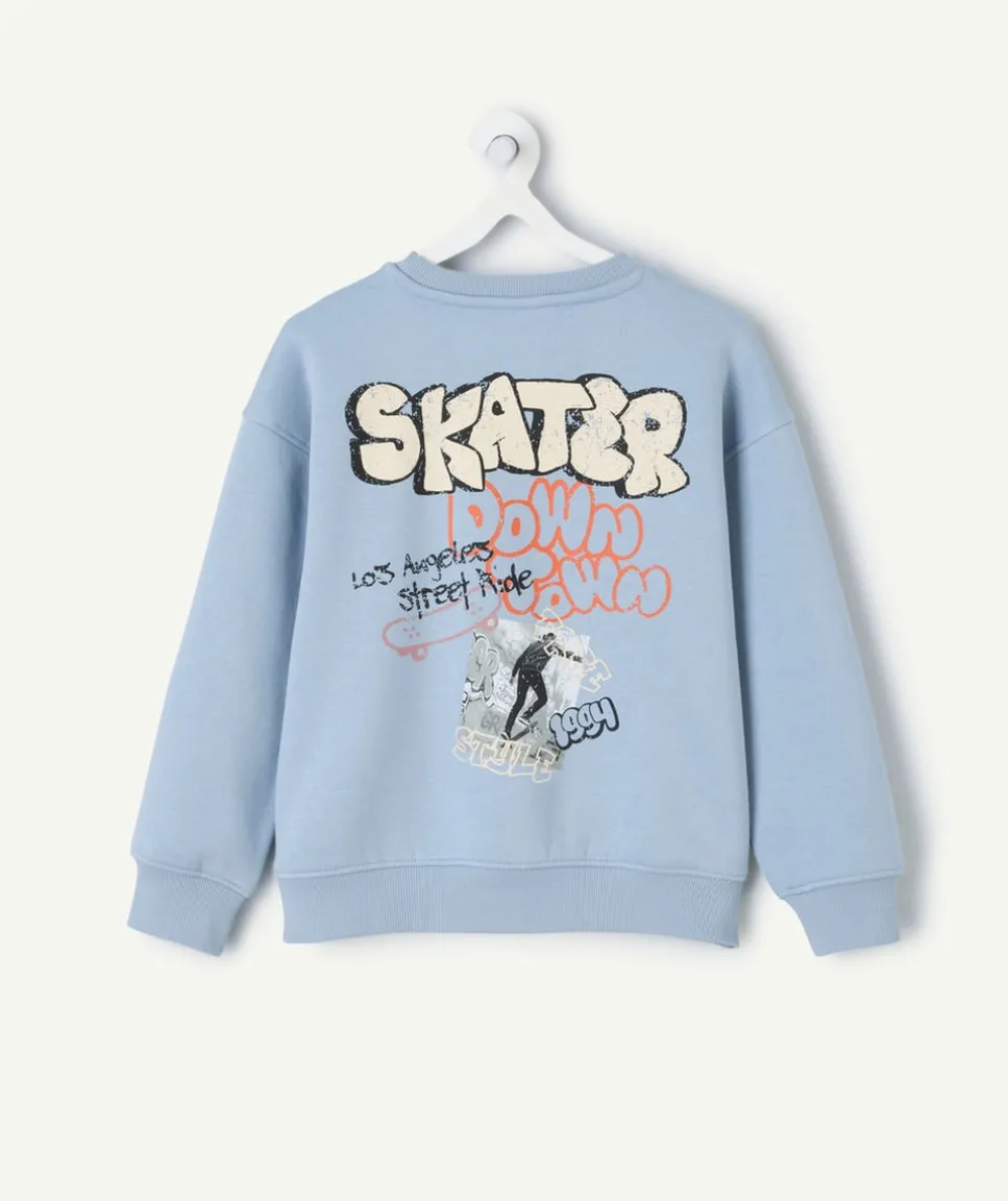 Sweat garçon bleu imprimé skateur