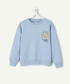 Sweat garçon bleu imprimé skateur