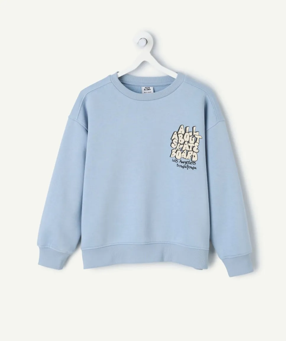 Sweat garçon bleu imprimé skateur