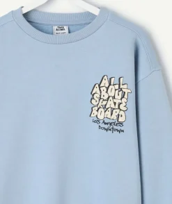 Sweat garçon bleu imprimé skateur