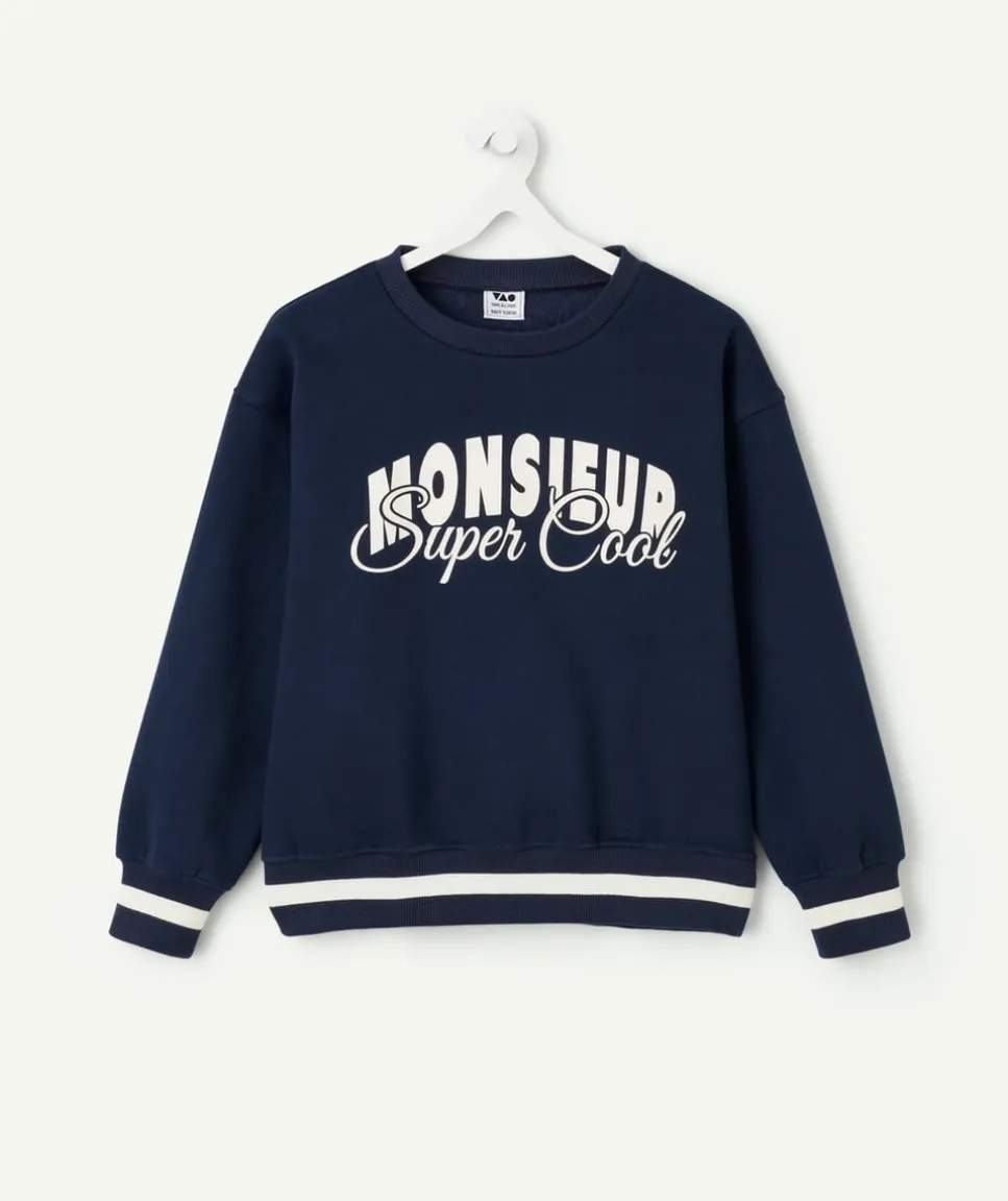 Sweat garçon bleu marine imprimé blanc