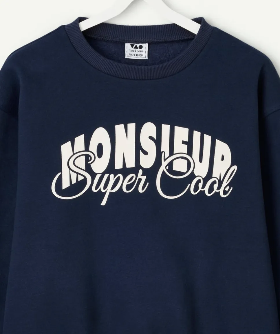 Sweat garçon bleu marine imprimé blanc