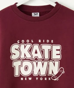 Sweat garçon bordeaux imprimé skate