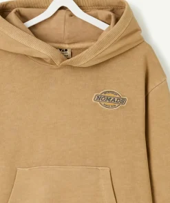 Sweat garçon à capuche marron imprimé texas
