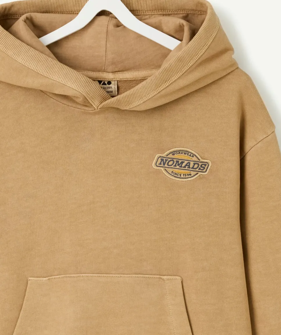 Sweat garçon à capuche marron imprimé texas