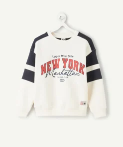 Sweat garçon colorblock blanc et noir imprimé