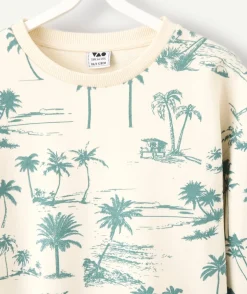 Sweat garçon crème imprimé palmiers