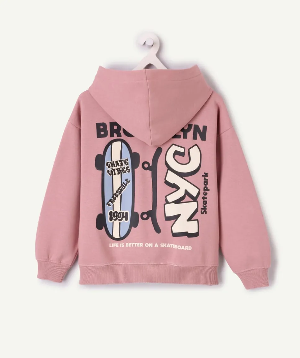 Sweat garçon droit vieux rose imprimé