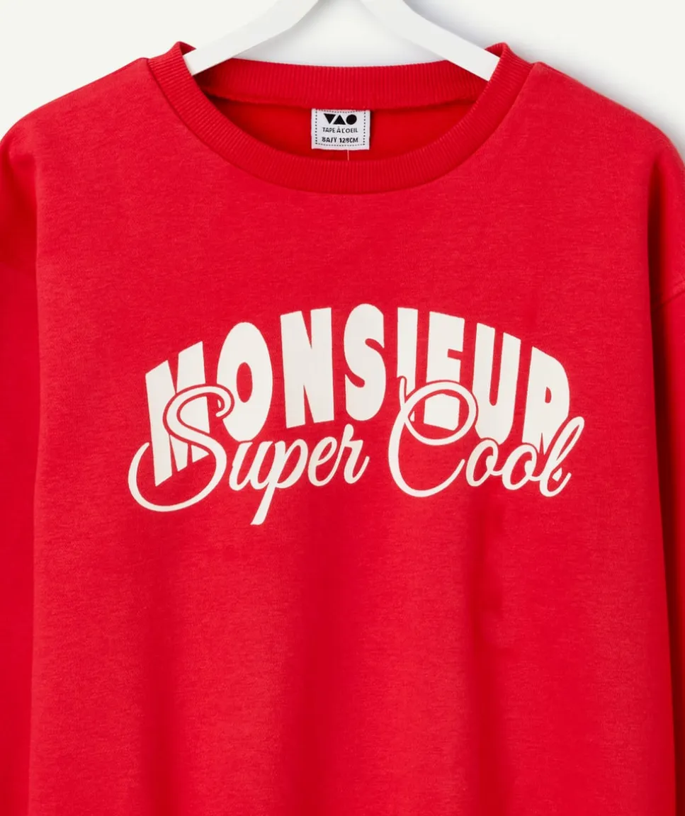 Sweat garçon rouge imprimé blanc