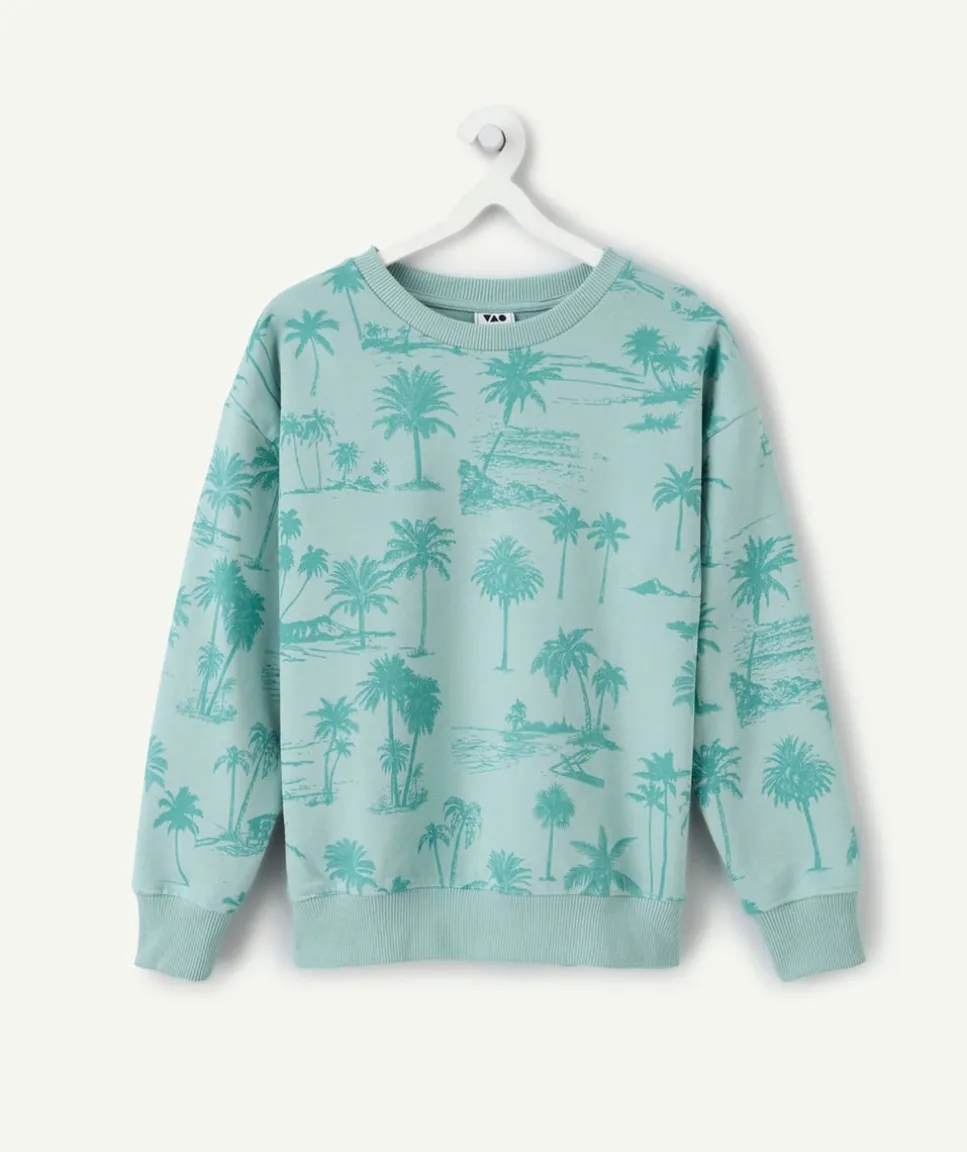 Sweat garçon vert imprimé palmiers