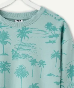 Sweat garçon vert imprimé palmiers