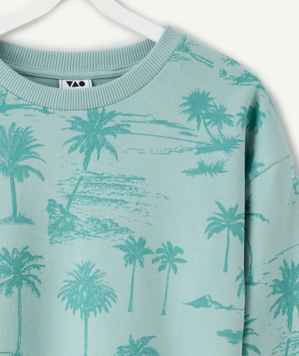 Sweat garçon vert imprimé palmiers