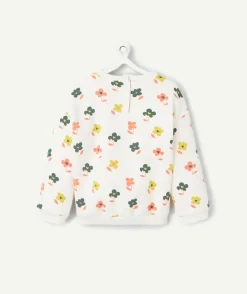 Sweat manches longues bébé fille en fibres recyclées écru imprimé fleurs