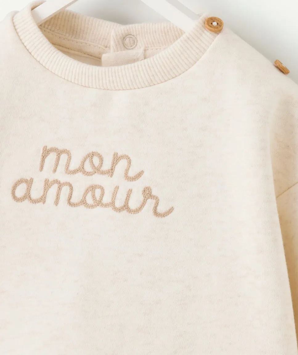 Sweat naissance écru message brodé