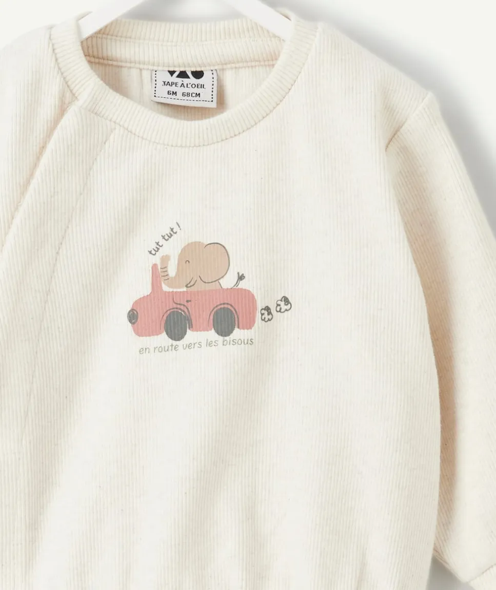 Sweat naissance garçon blanc imprimé éléphant