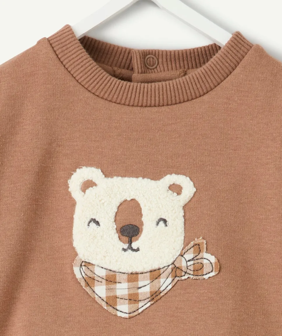 Sweat naissance garçon marron imprimé ours