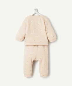 Sweat pressionné naissance en fibres recyclées rose poudré imprimé oies