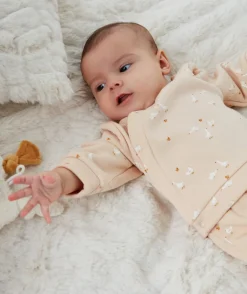 Sweat pressionné naissance en fibres recyclées rose poudré imprimé oies
