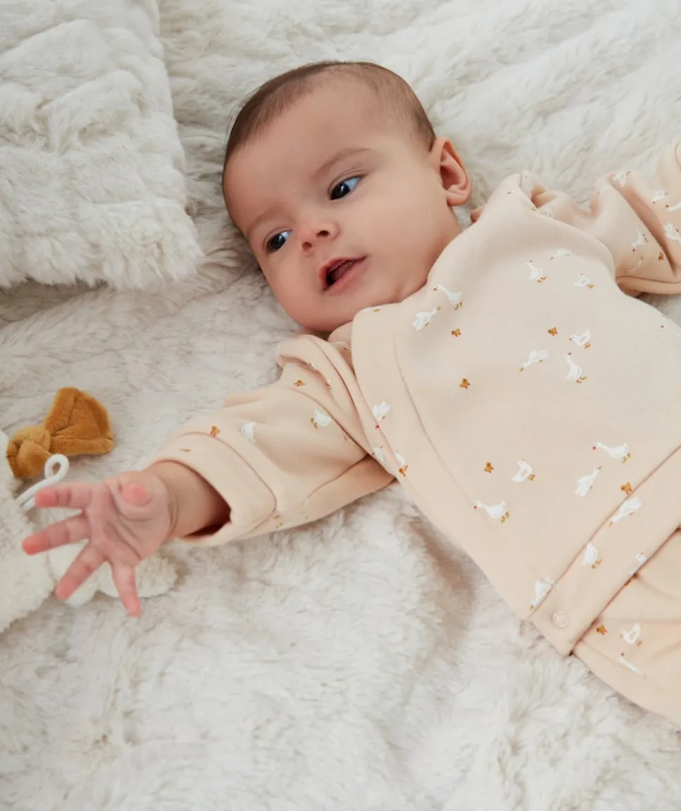 Sweat pressionné naissance en fibres recyclées rose poudré imprimé oies