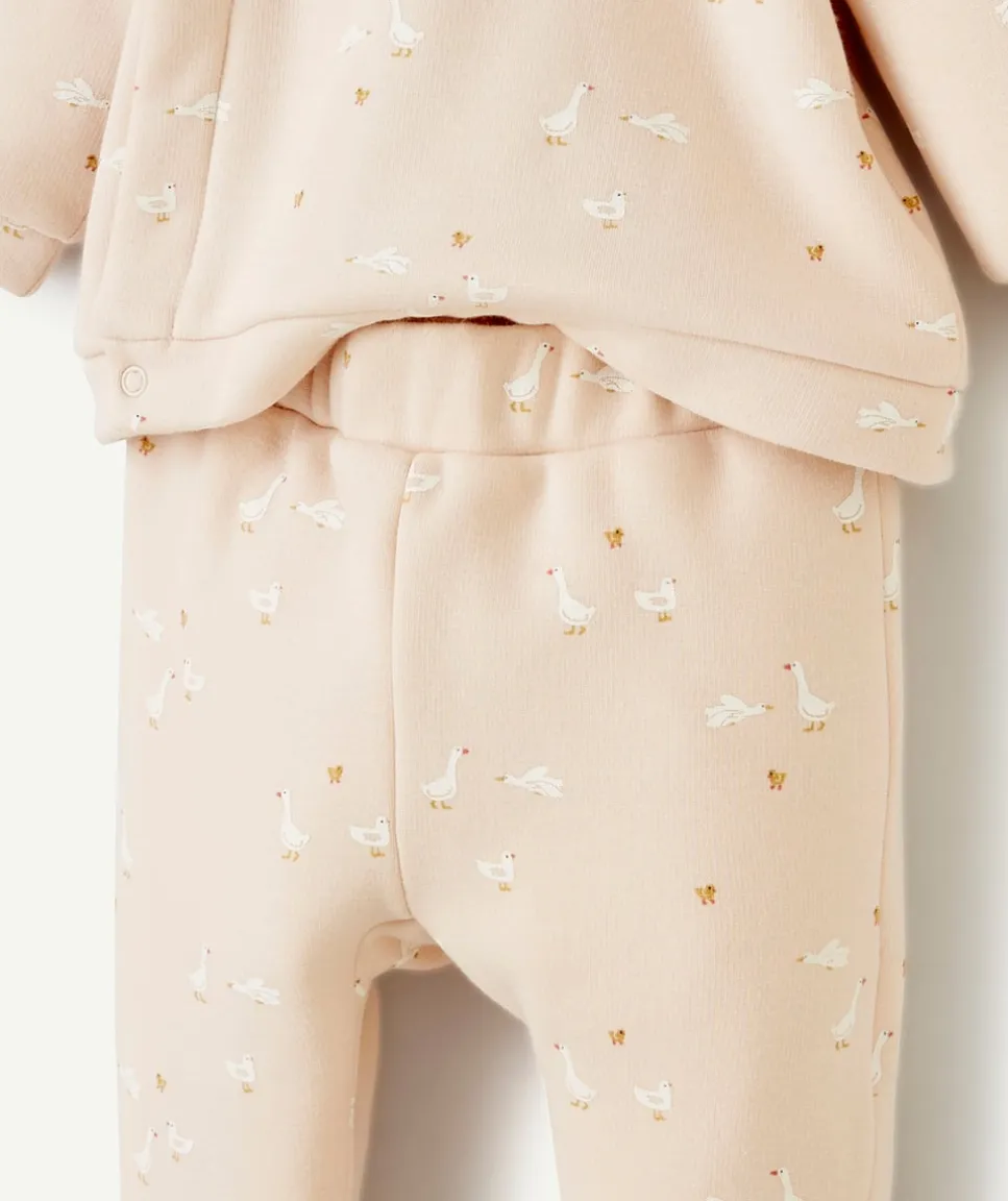 Sweat pressionné naissance en fibres recyclées rose poudré imprimé oies