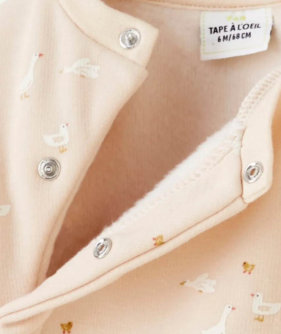 Sweat pressionné naissance en fibres recyclées rose poudré imprimé oies
