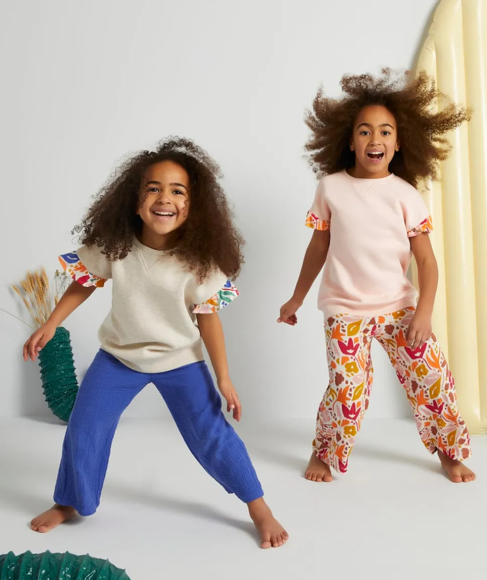 Sweat évolutif fille gris en fibres recyclées avec volants