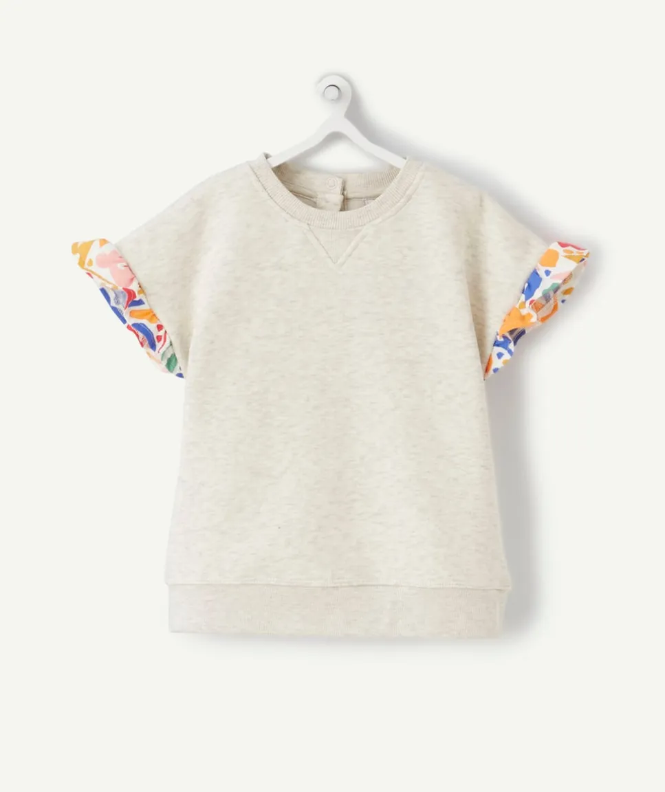 Sweat évolutif fille gris en fibres recyclées avec volants