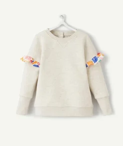 Sweat évolutif fille gris en fibres recyclées avec volants