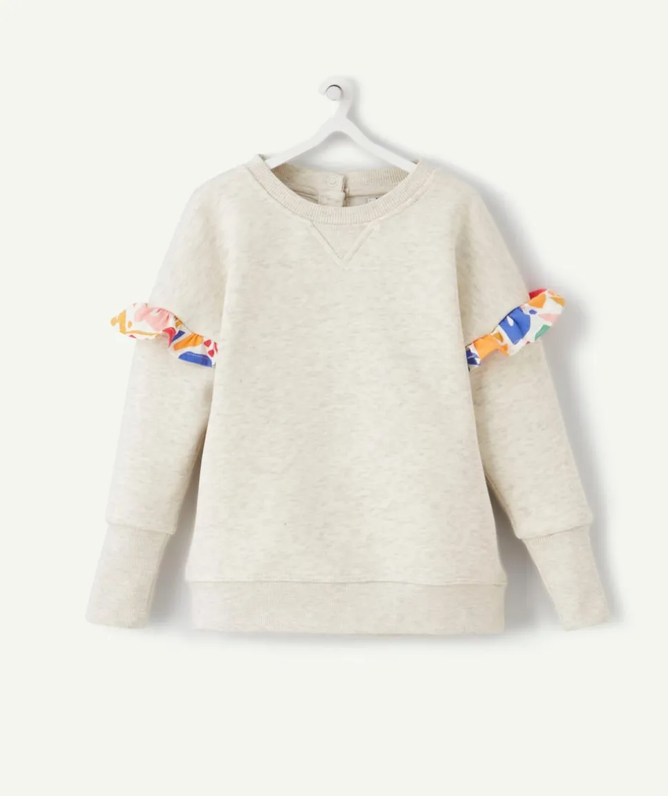 Sweat évolutif fille gris en fibres recyclées avec volants
