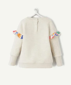 Sweat évolutif fille gris en fibres recyclées avec volants