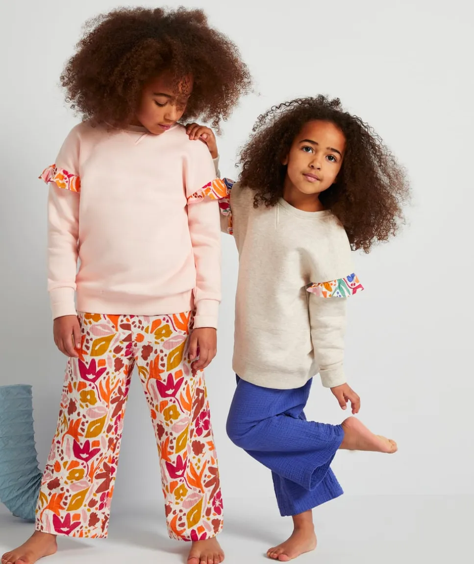 Sweat évolutif fille gris en fibres recyclées avec volants