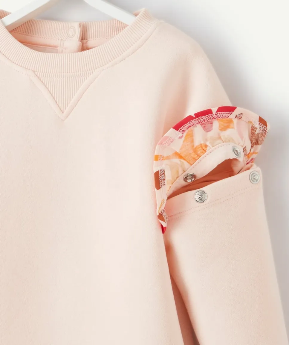 Sweat évolutif fille rose en fibres recyclées avec volants