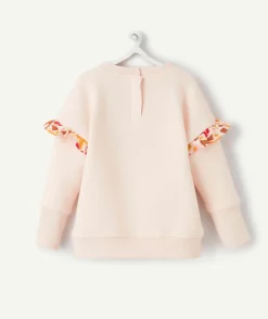 Sweat évolutif fille rose en fibres recyclées avec volants