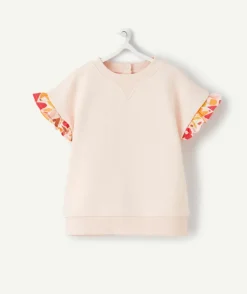Sweat évolutif fille rose en fibres recyclées avec volants
