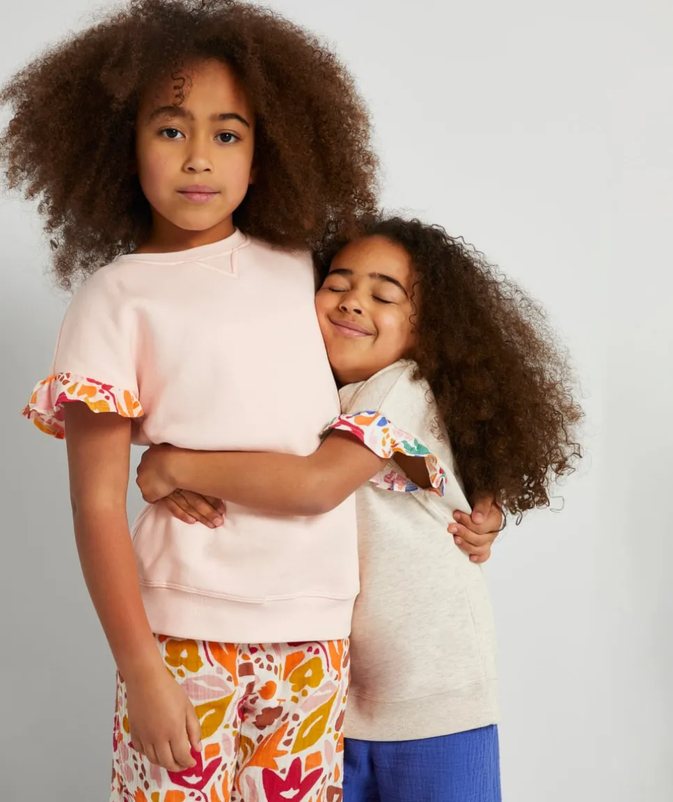 Sweat évolutif fille rose en fibres recyclées avec volants