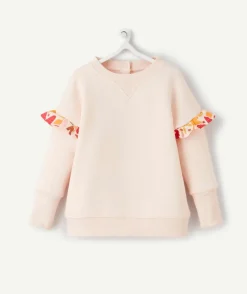 Sweat évolutif fille rose en fibres recyclées avec volants