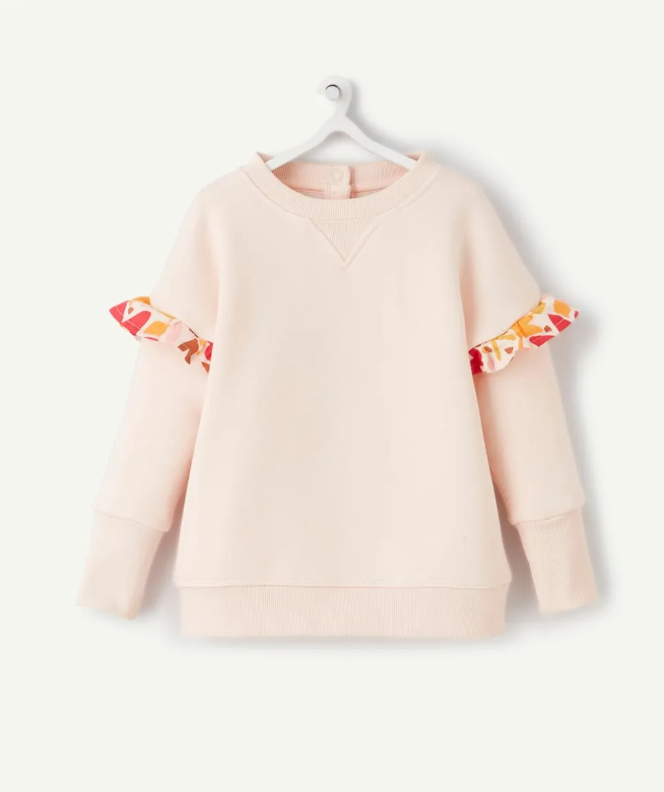 Sweat évolutif fille rose en fibres recyclées avec volants