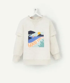Sweat évolutif gris en fibres recyclées avec floquage plage