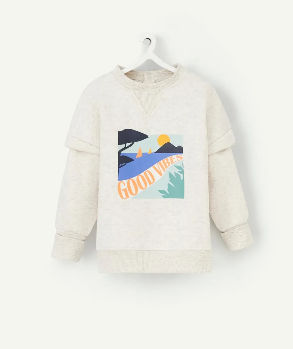 Sweat évolutif gris en fibres recyclées avec floquage plage