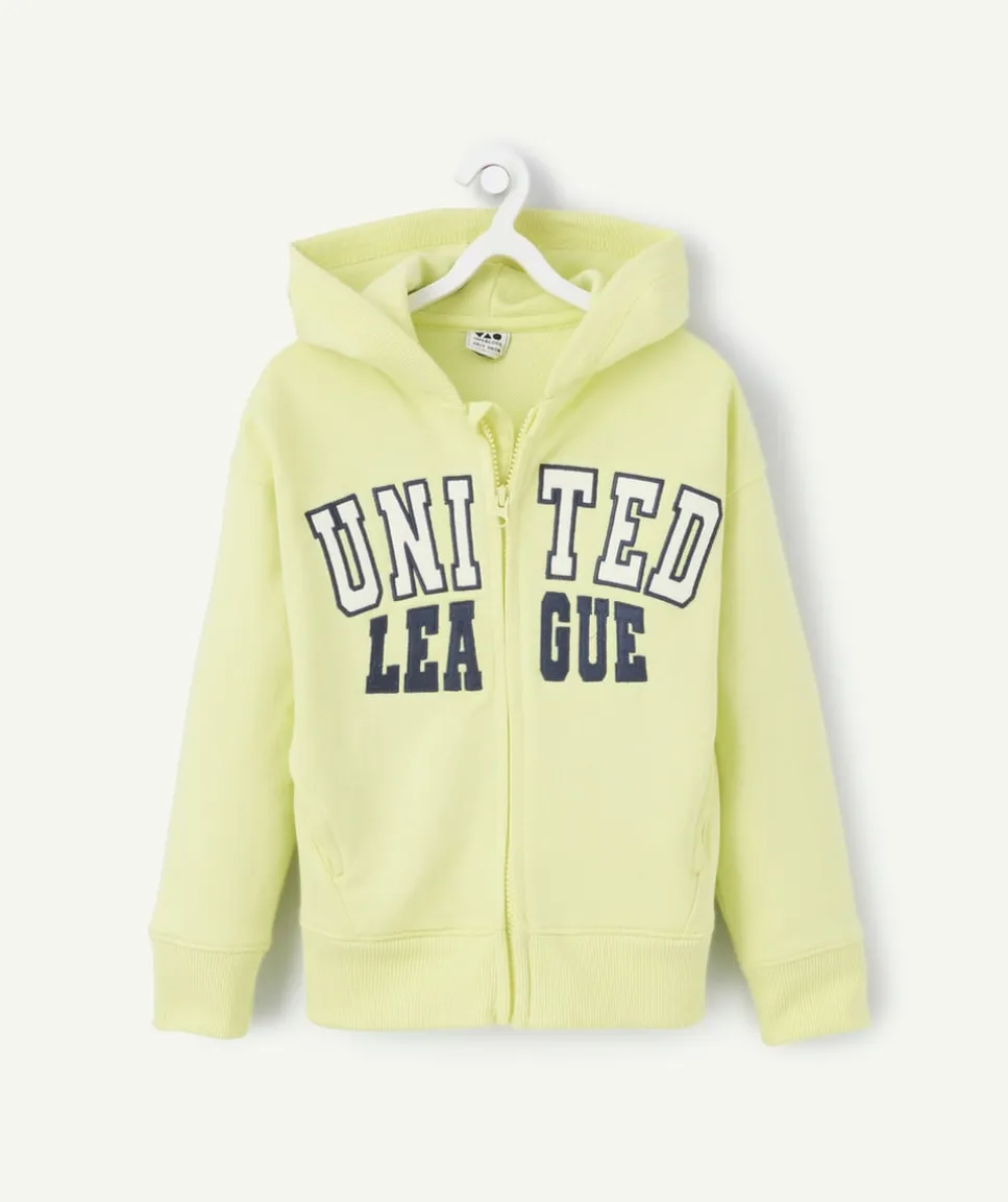 Sweat zippée à capuche garçon en coton bio jaune acide