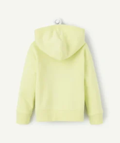 Sweat zippée à capuche garçon en coton bio jaune acide