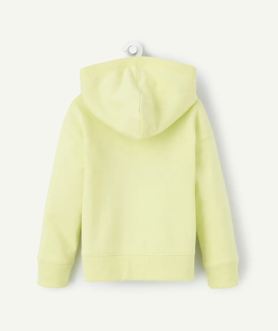 Sweat zippée à capuche garçon en coton bio jaune acide