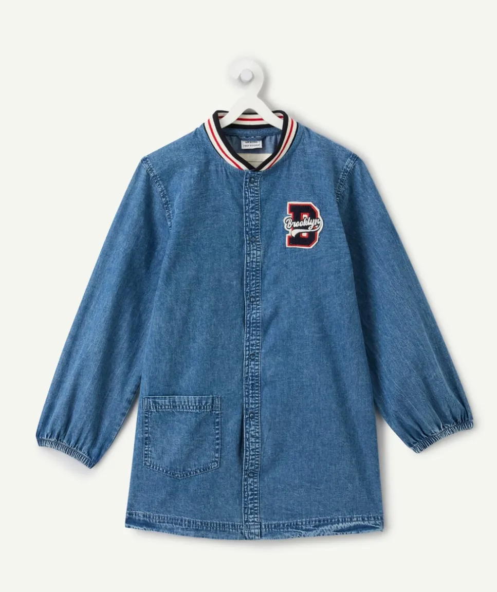 Tablier garçon denim col teddy avec patch