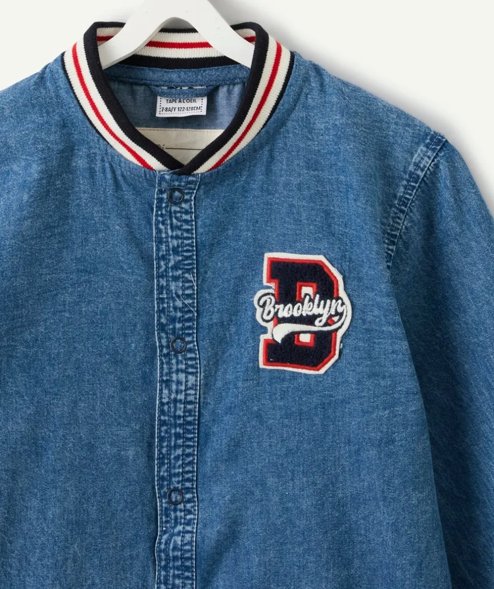 Tablier garçon denim col teddy avec patch