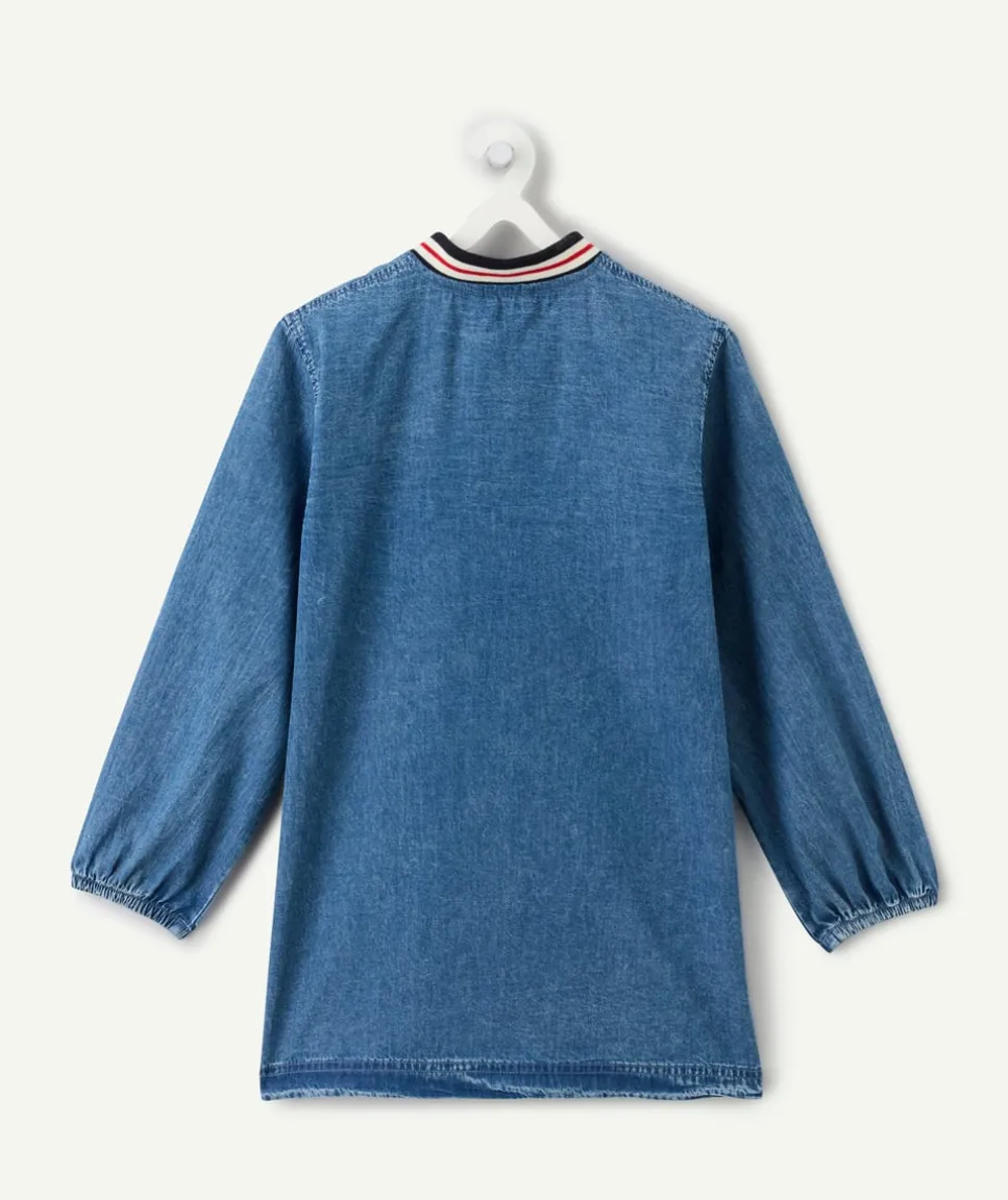 Tablier garçon denim col teddy avec patch