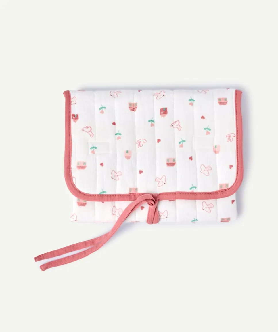 Tapis à langer bébé fille rose imprimés oiseaux