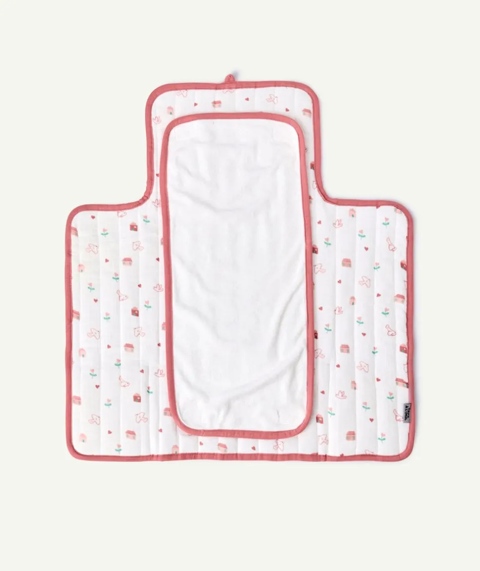Tapis à langer bébé fille rose imprimés oiseaux