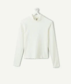 Tee-shirt fille manches longues blanc cintré
