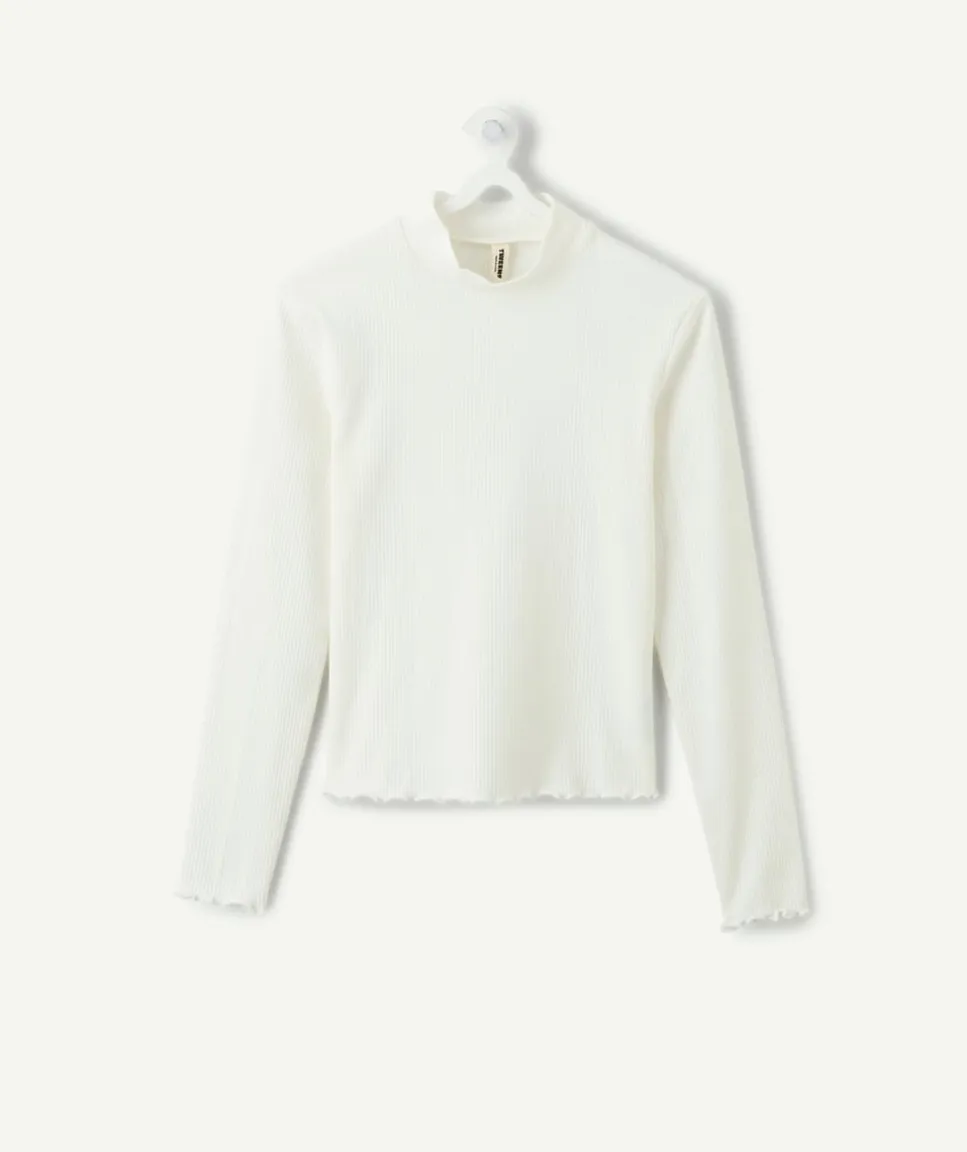 Tee-shirt fille manches longues blanc cintré